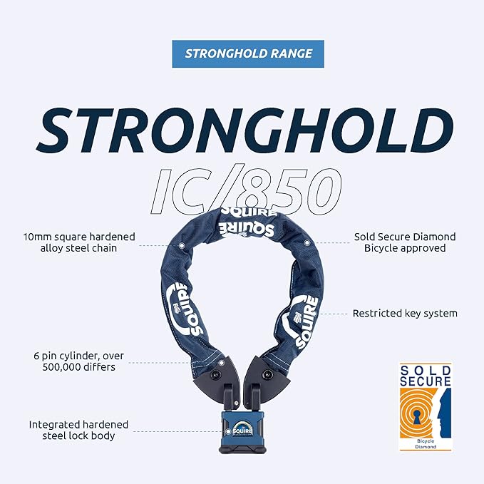 Squire Stronghold IC/850 bicycle lock with key system on a white background