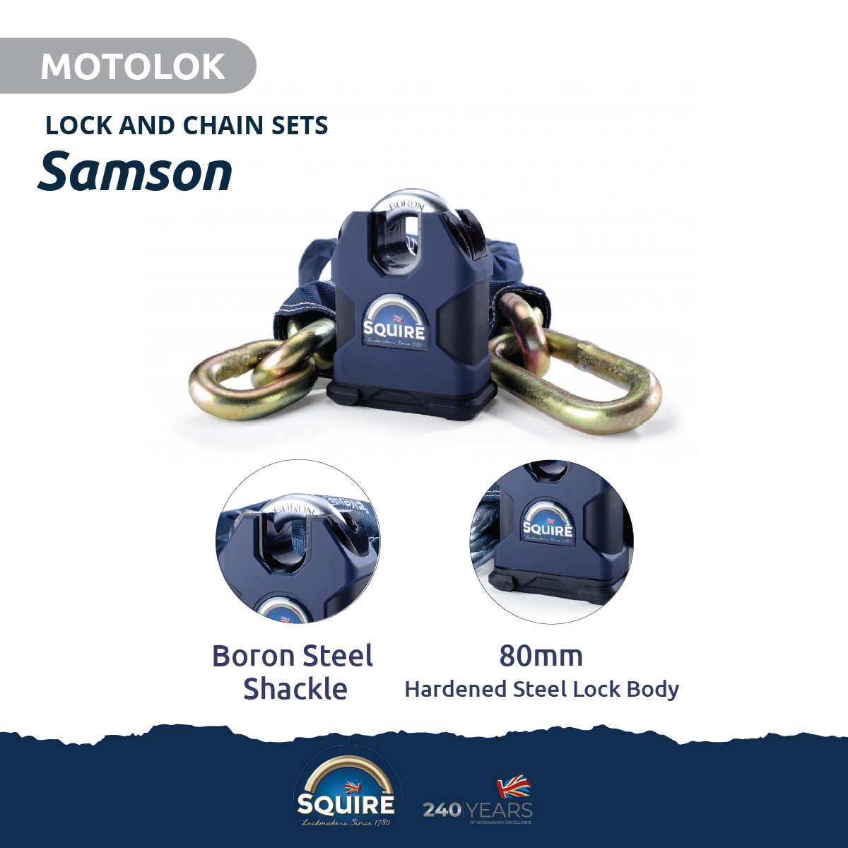 Stronghold Samson Padlock and Chain Set | Six Pin Cylinder| Samson