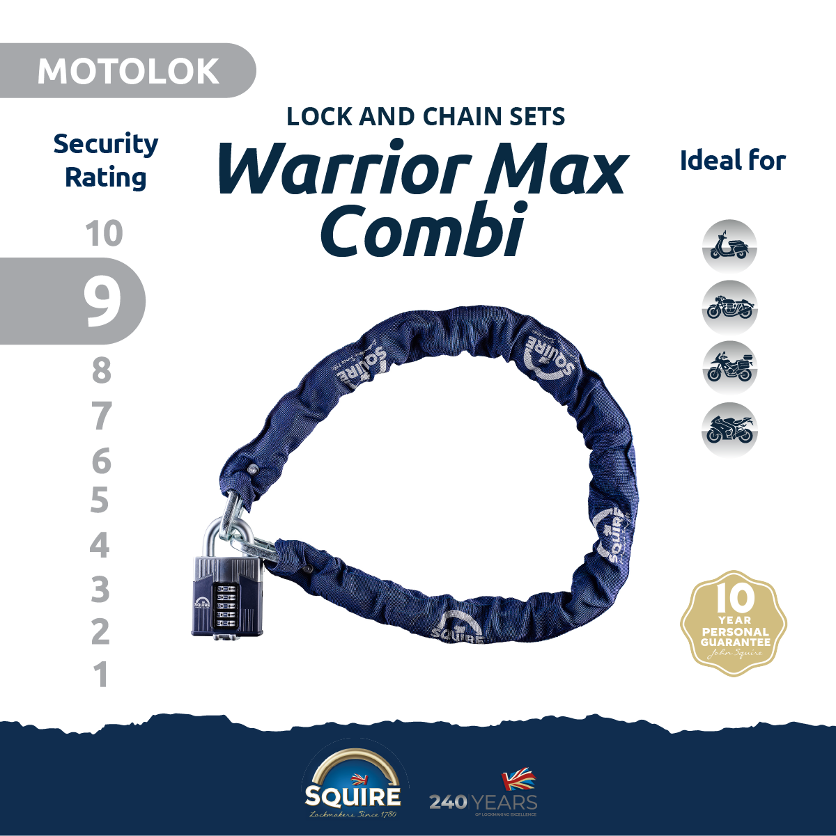 Warrior Max Combination Padlock and Chain Set