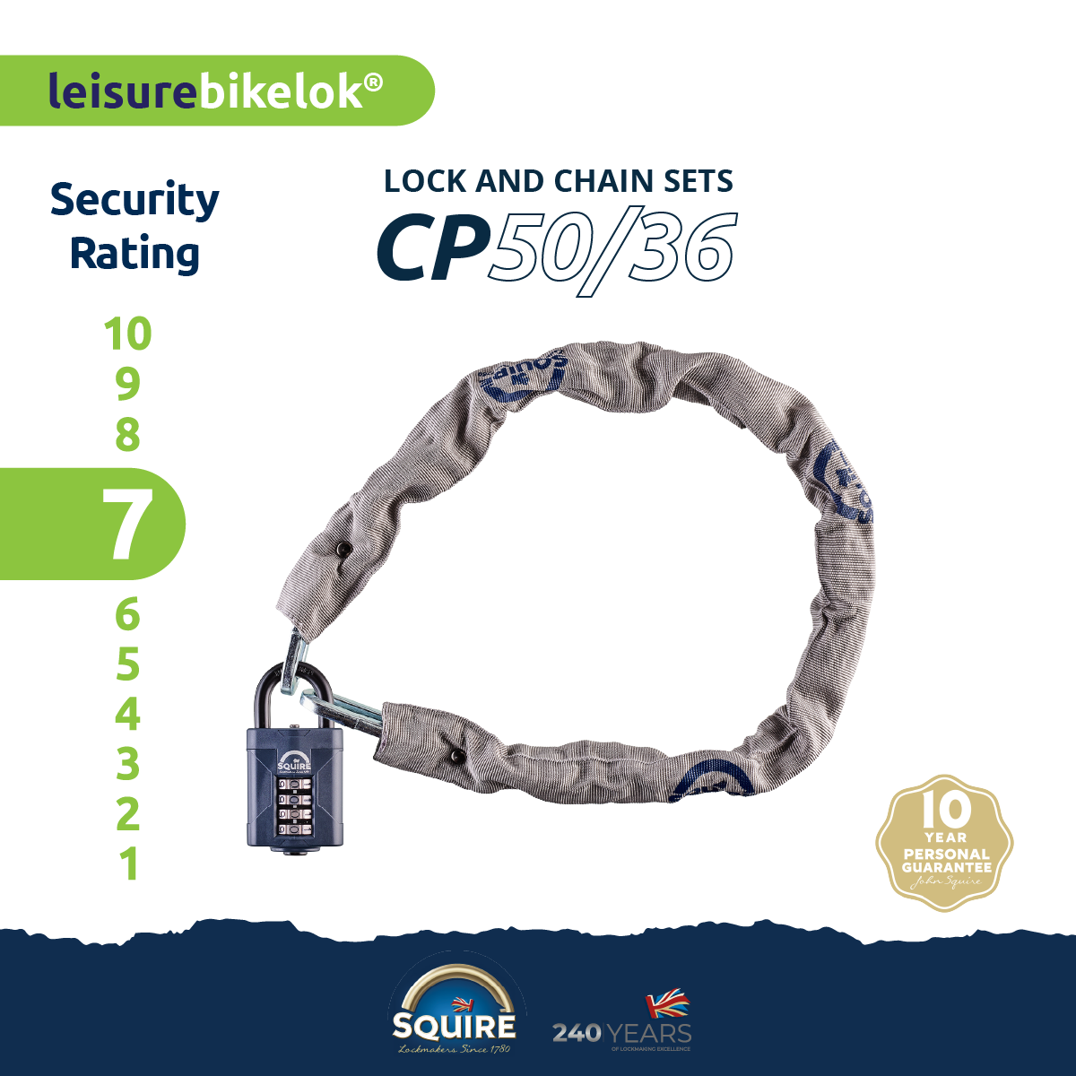 Weathershield™ Combination Padlock and Chain | 4-Wheel | 36 Chain | CP50/36