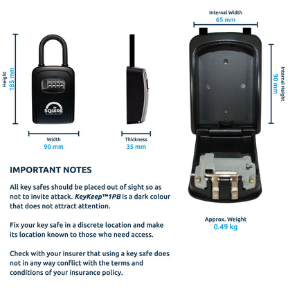 Squire KeyKeep 1PB Portable Combination Key Safe – 4-Digit Weatherproof Lock Box