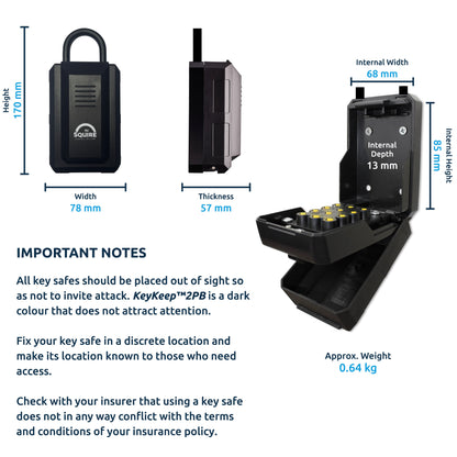Squire KeyKeep 2PB Portable Push Button Key Safe | 4,000 Combination Codes | Weather Resistant Steel Key Lock Box