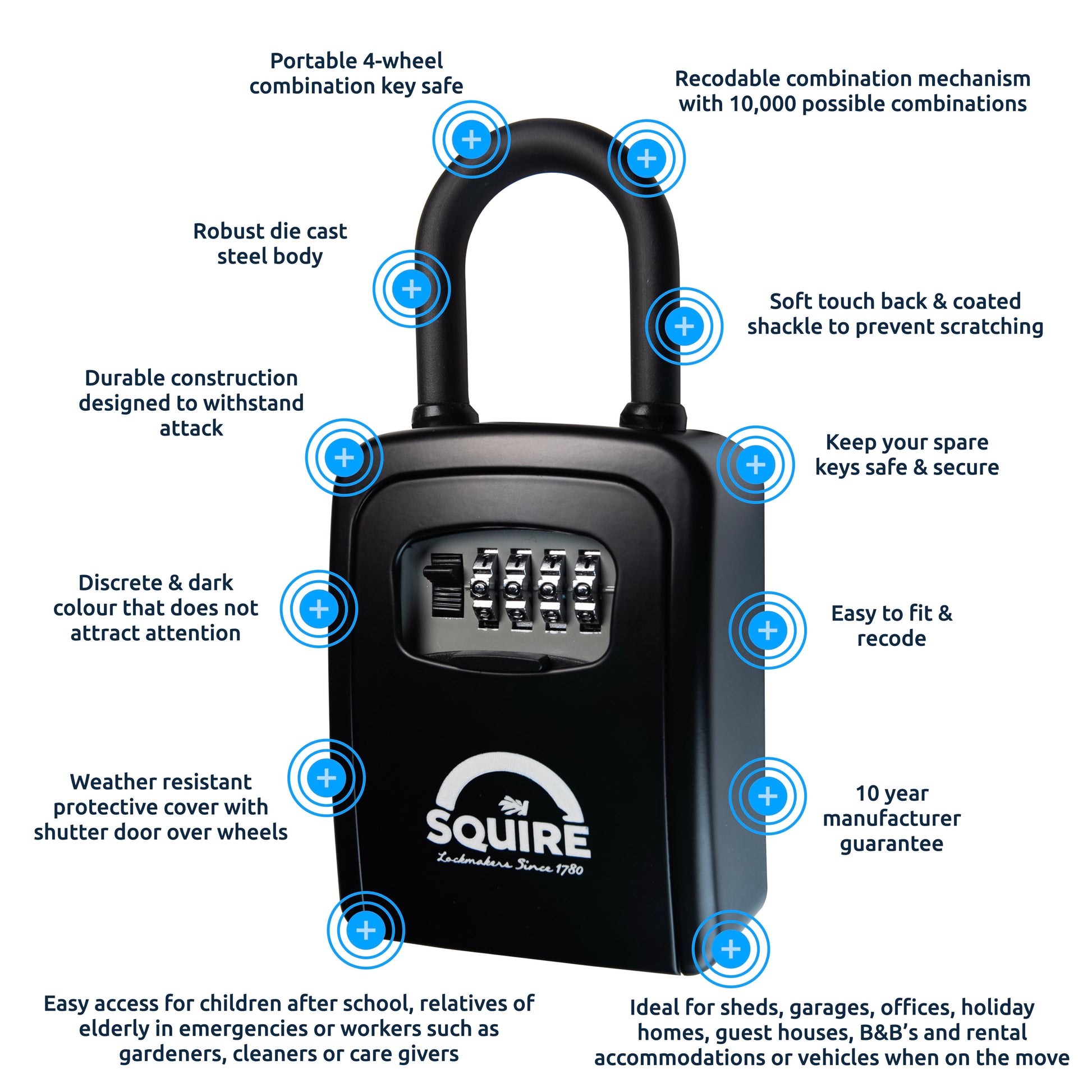 Squire KeyKeep 1PB Portable Combination Key Safe – 4-Digit Weatherproof Lock Box