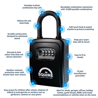 Squire KeyKeep 1PB Portable Combination Key Safe – 4-Digit Weatherproof Lock Box