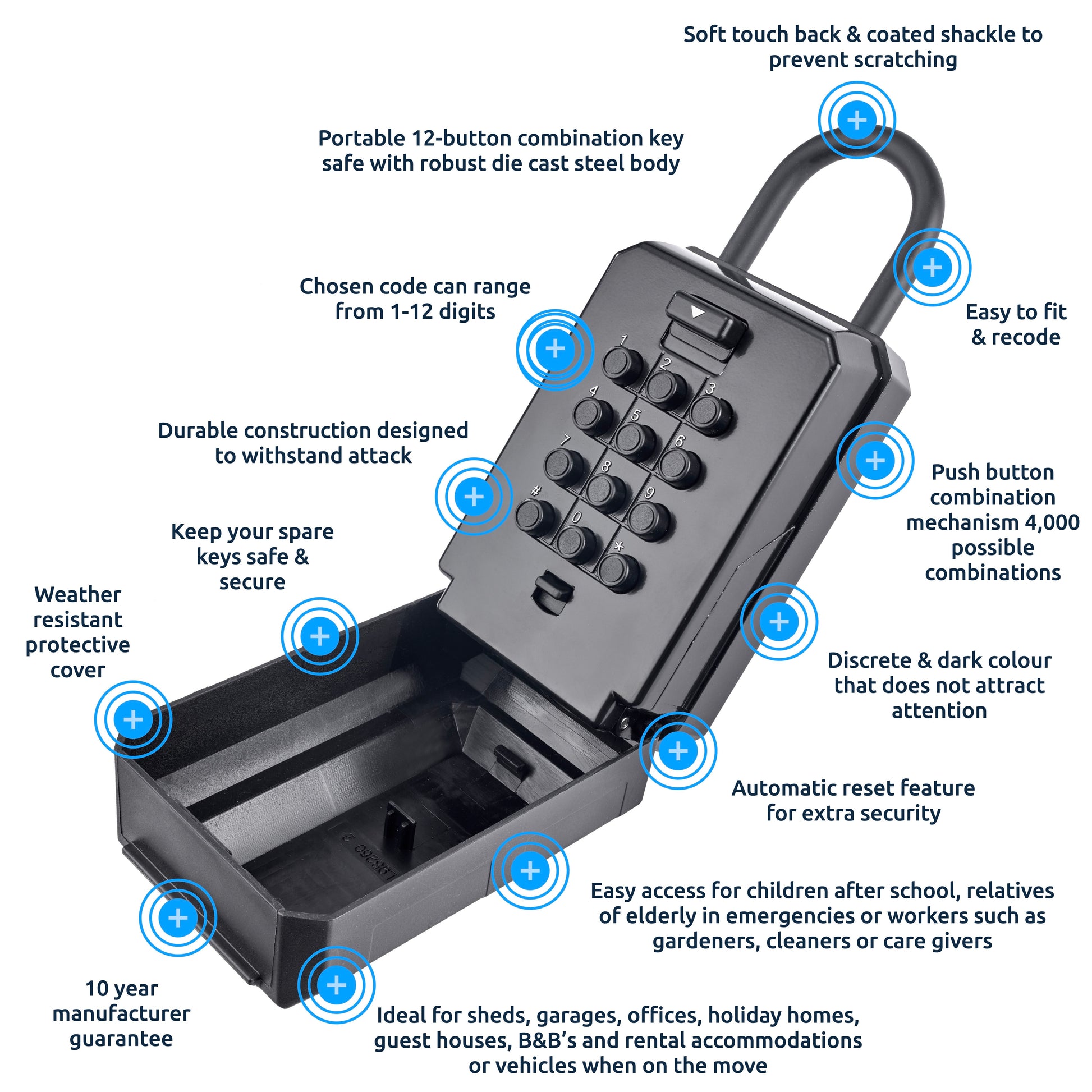 Squire KeyKeep 2PB Portable Push Button Key Safe | 4,000 Combination Codes | Weather Resistant Steel Key Lock Box