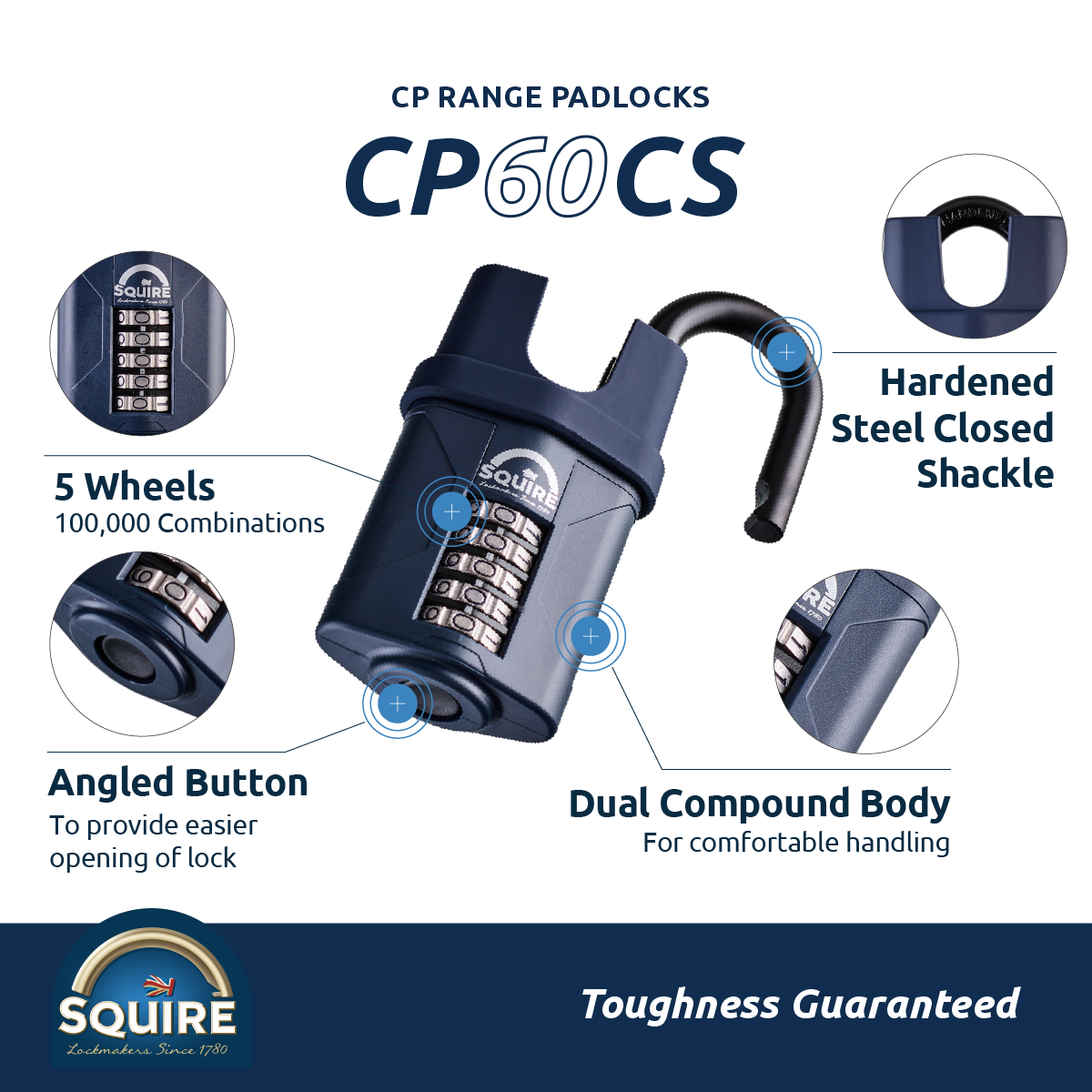 Squire CP60CS Heavy Duty All Weather Combination Padlock Closed Shackle