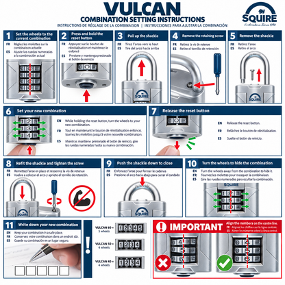 Long Open Shackle Combination Padlock | Boron Hardened Steel | Vulcan Combi 40/2.5