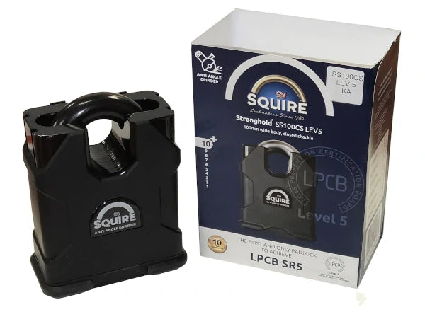 Squire SS100CS LEV5 3.94-in (100 mm) Solid Steel Closed-Shackle Keyed Padlock Squire Locks USA