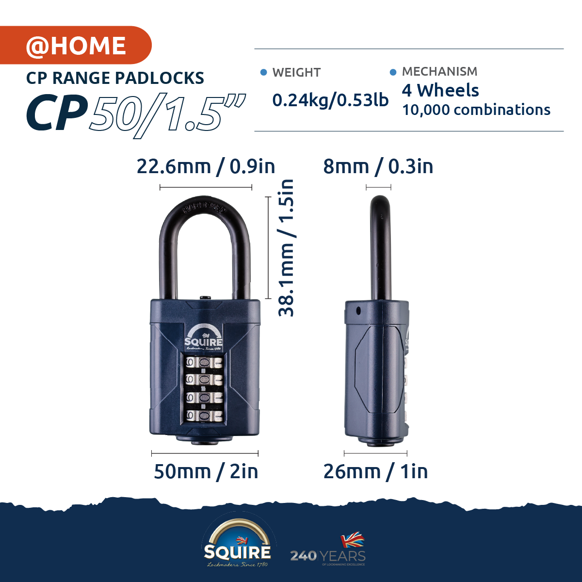 Weathershield™ Combination Padlock | 4-Wheel | CP50/1.5