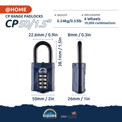 Weathershield™ Combination Padlock | 4-Wheel | CP50/1.5