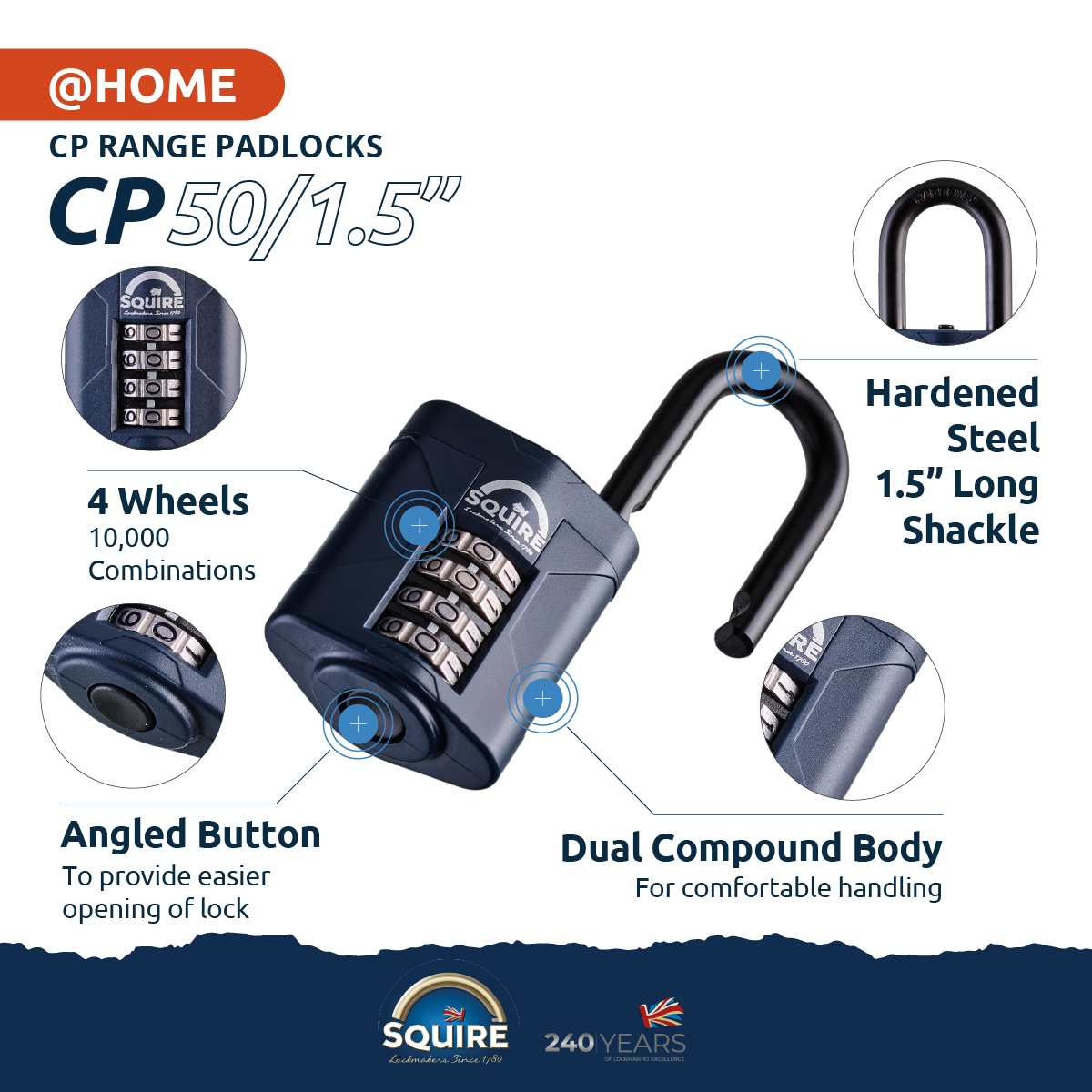 Weathershield™ Combination Padlock | 4-Wheel | CP50/1.5