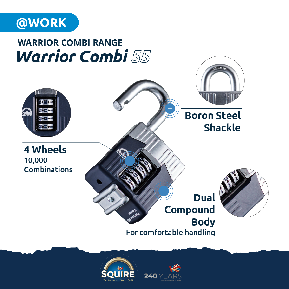 Warrior® Open Shackle Combination Padlock | Boron Steel | Combi 55