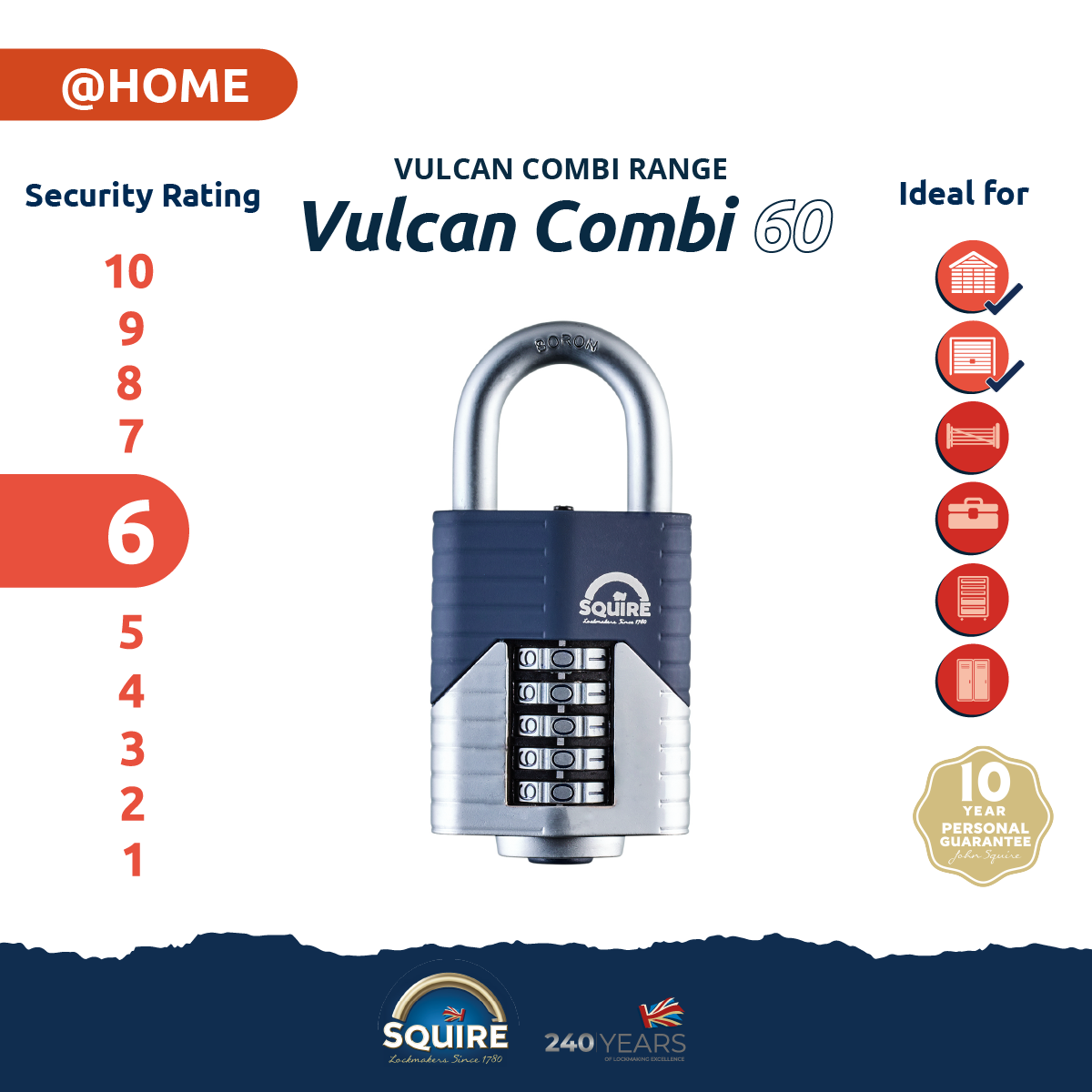 Vulcan Combi 40 Open Shackle | Boron Hardened Steel Combination Padlock