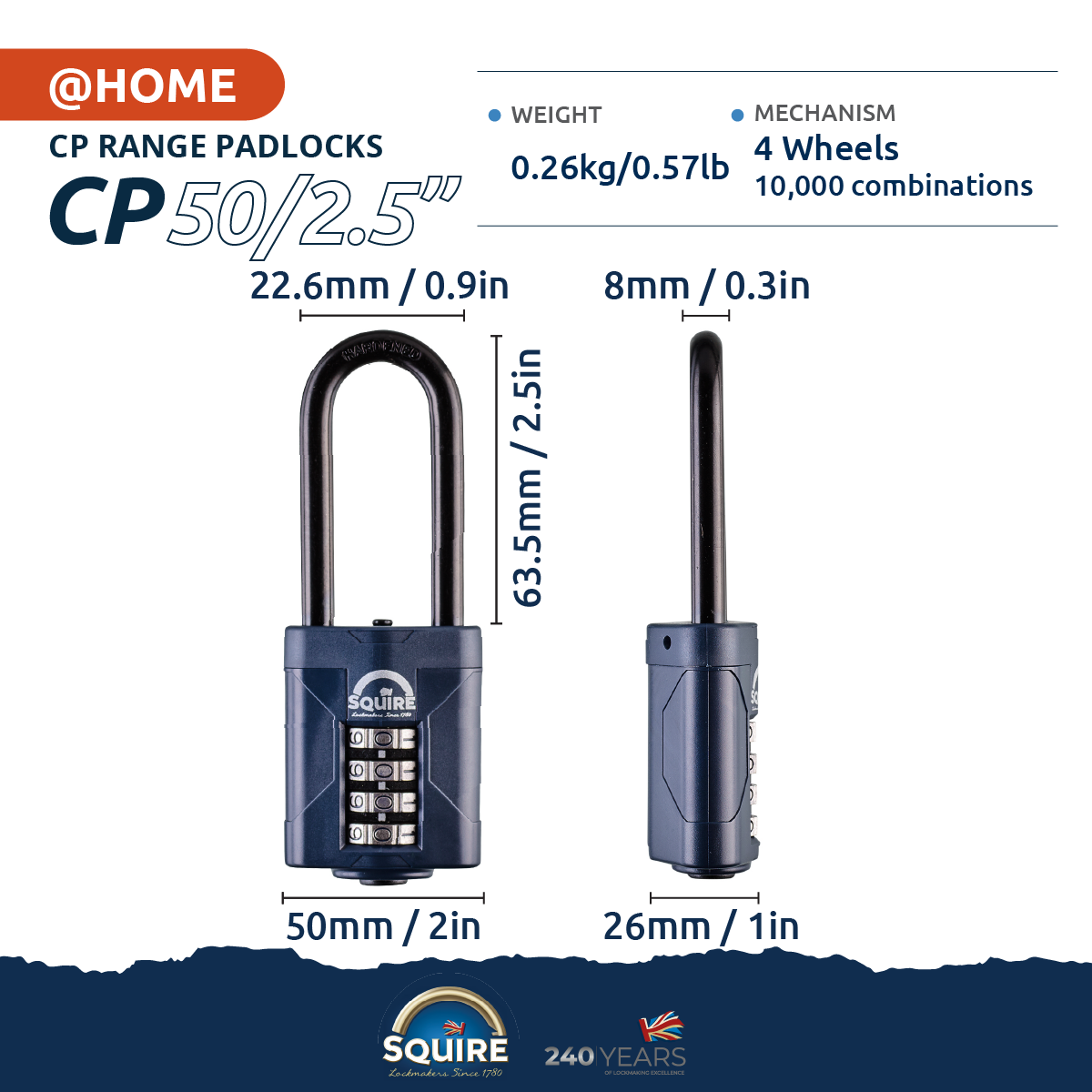 Weathershield™ Combination Padlock | 4-Wheel | CP50/2.5