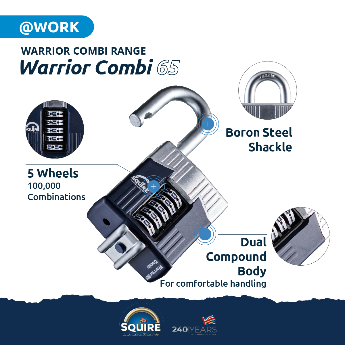 Warrior® Open Shackle Combination Padlock | Boron Steel | Combi 65