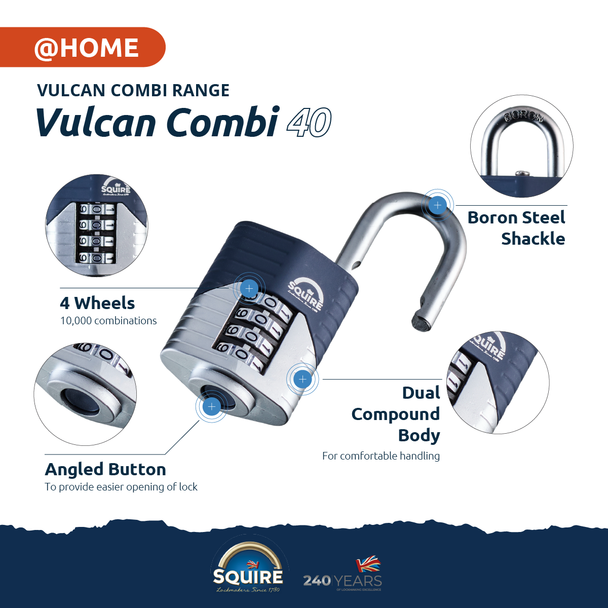 Open Shackle Combination Padlock | Boron Hardened Steel | Vulcan Combi 40