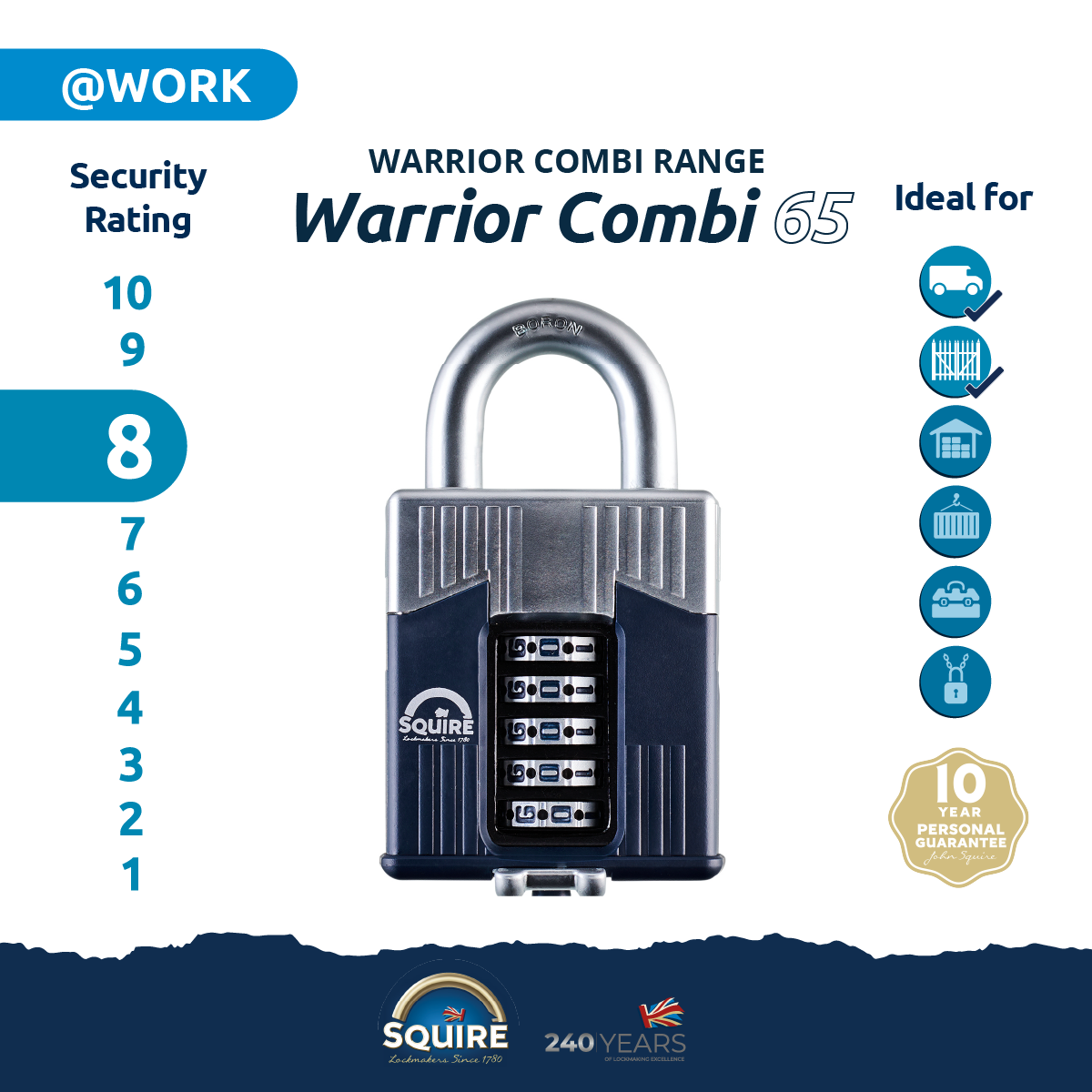 Warrior® Open Shackle Combination Padlock | Boron Steel | Combi 65