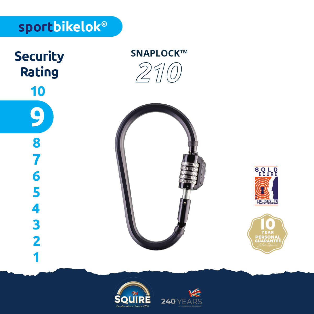 Squire Combination Bicycle Lock SNAPLOCK 210