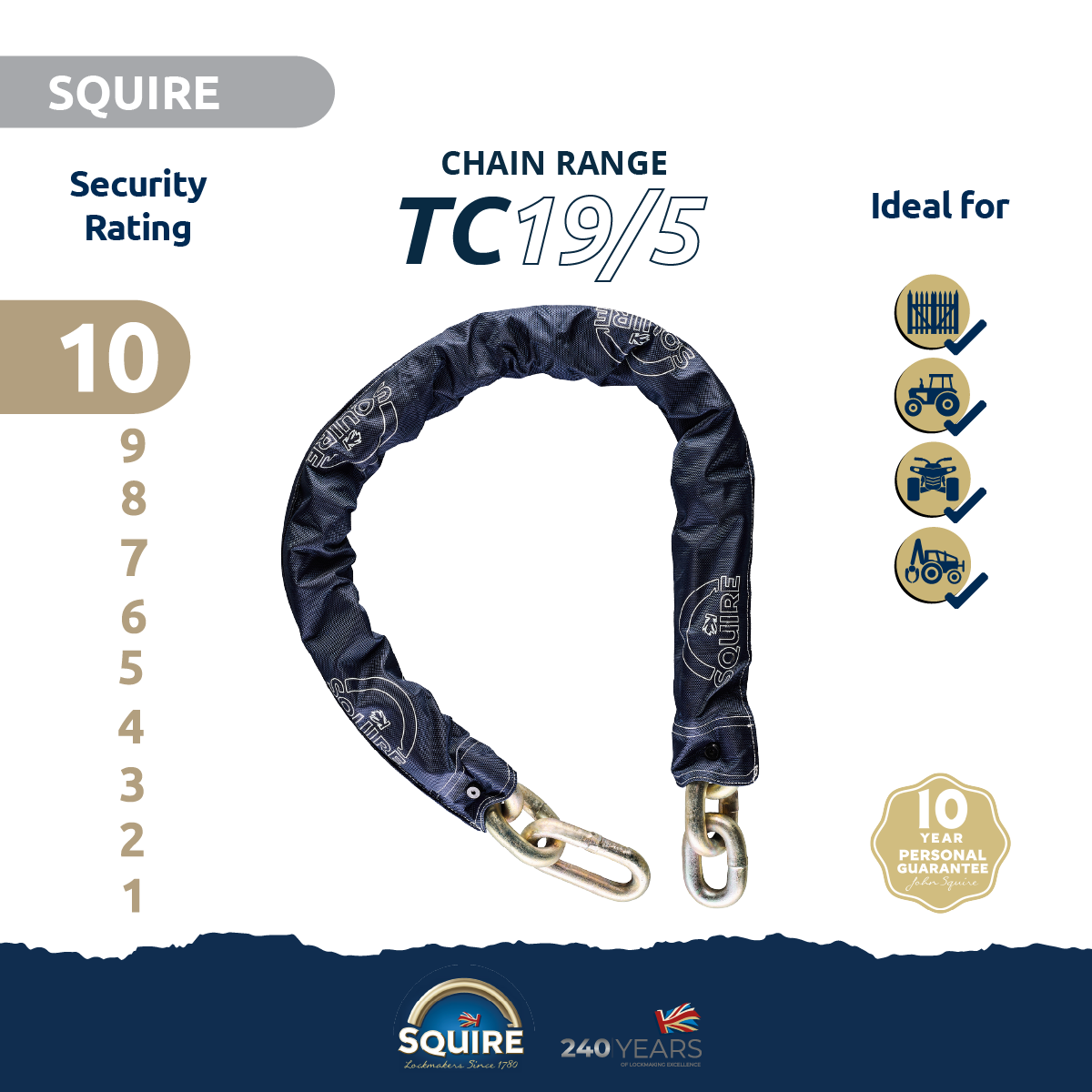 Squire Hardened Alloy Steel Chain | TC19/5 specs