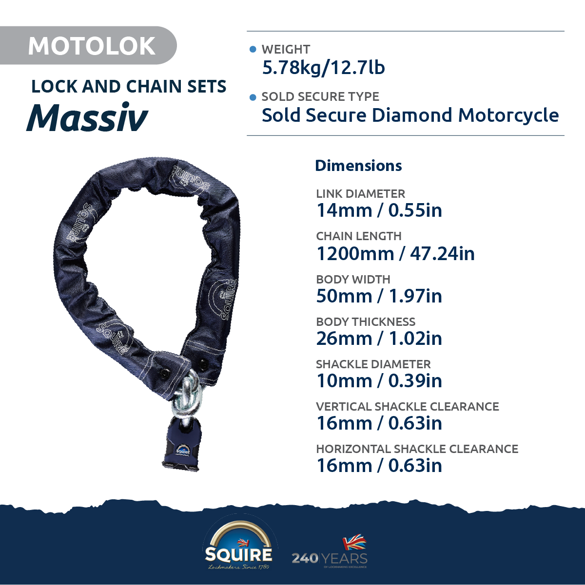 Stronghold Massiv Padlock and Chain Set | SS50CS | Massiv