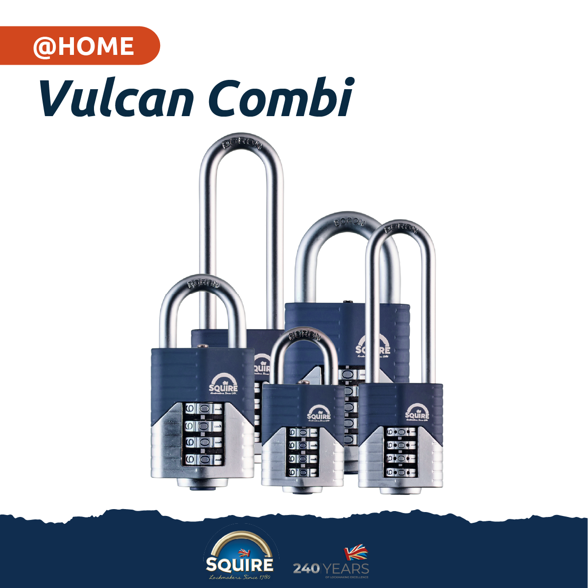 Squire Long Open Shackle Combination Padlock | Vulcan Combi 40/2.5 the range