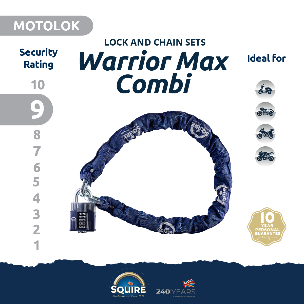 Warrior® Combination Padlock and Chain | 5 Wheel | Warrior Combi Max