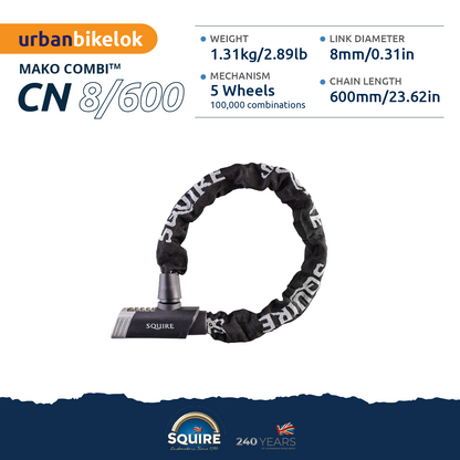 Squire MAKO Bike Combination Chain Lock |  Mako Combi CN 8/600 spec