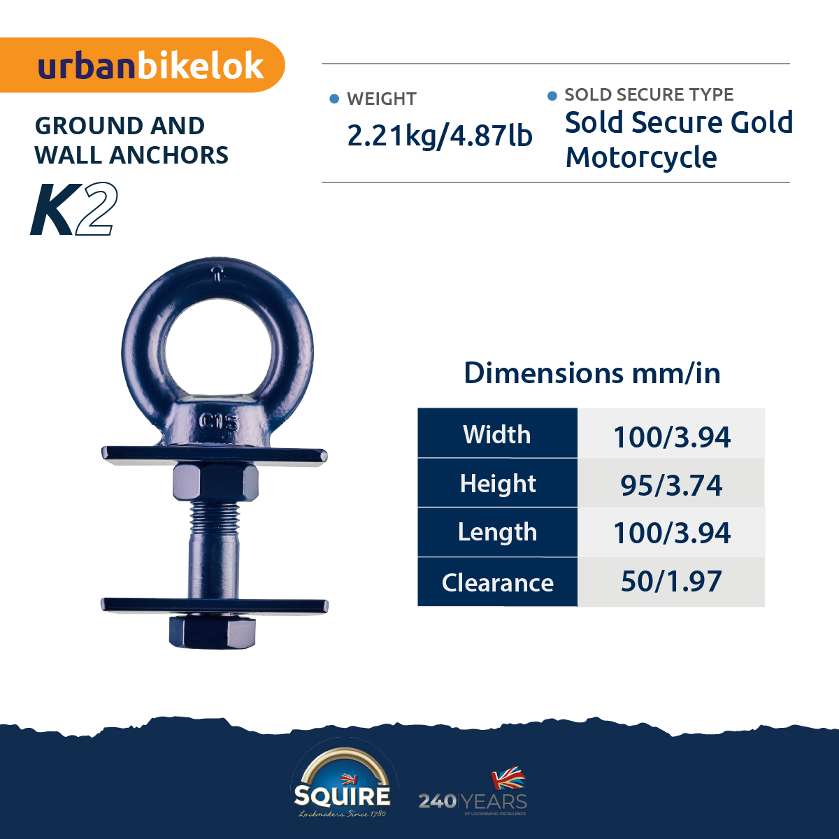 Squire Hardened Steel Anchor for Concrete Floor | K2 specs