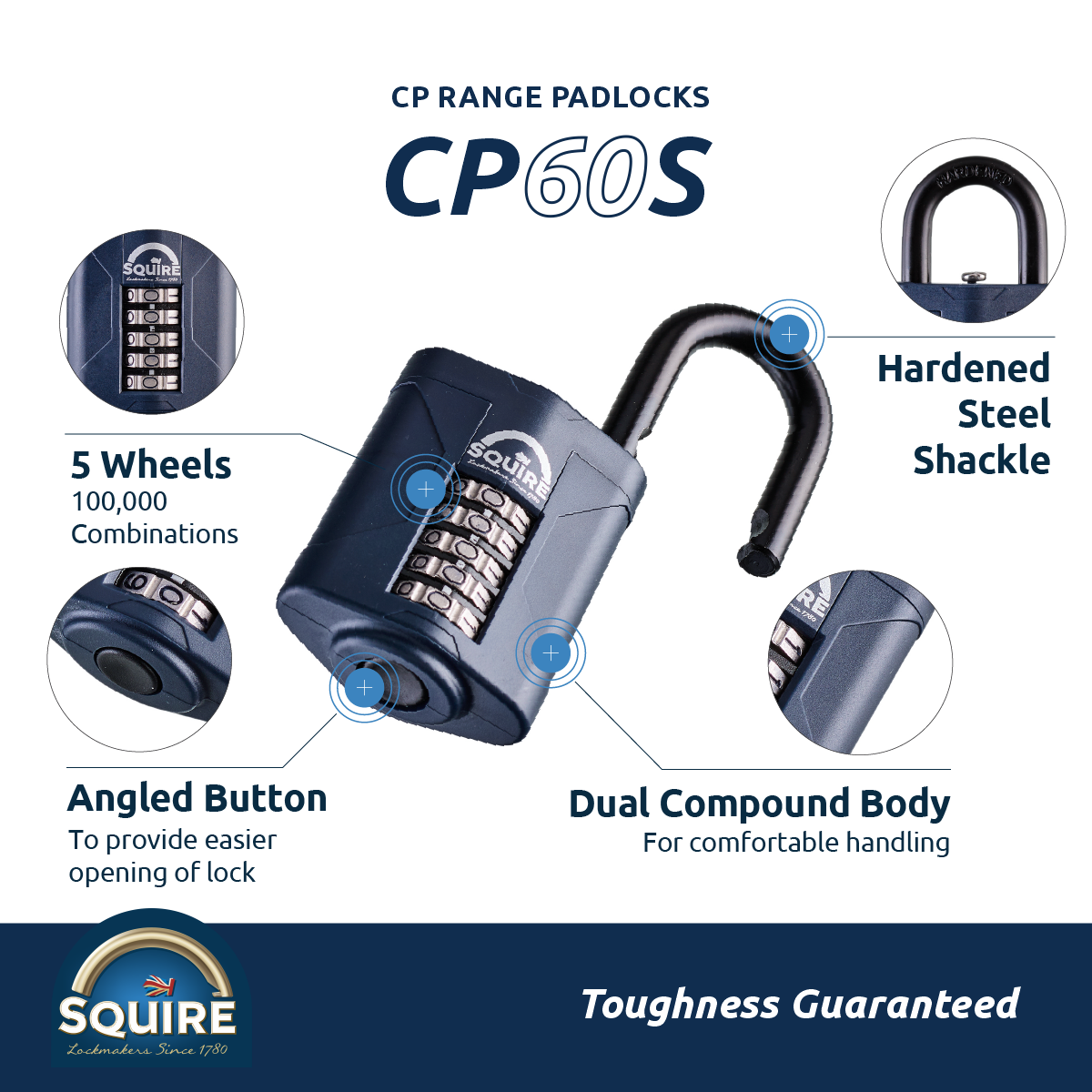 CP60 Combination Open Shackle | Hardened Steel | All Weather Padlock