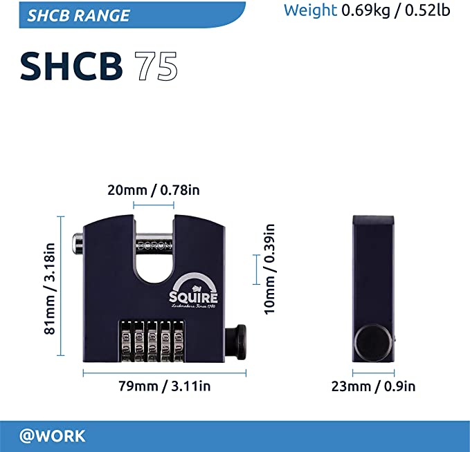 Straight Shackle Boron Steel Combination Padlock | 5 Wheel | SHCB75