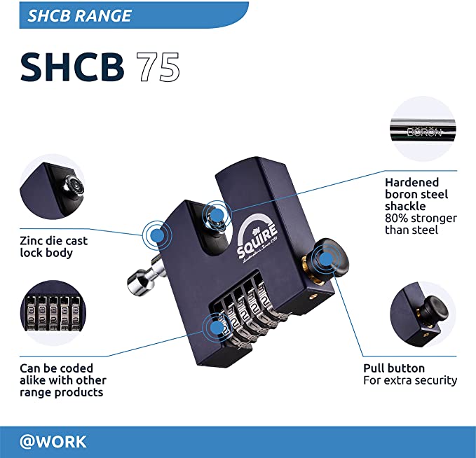 Straight Shackle Boron Steel Combination Padlock | 5 Wheel | SHCB75