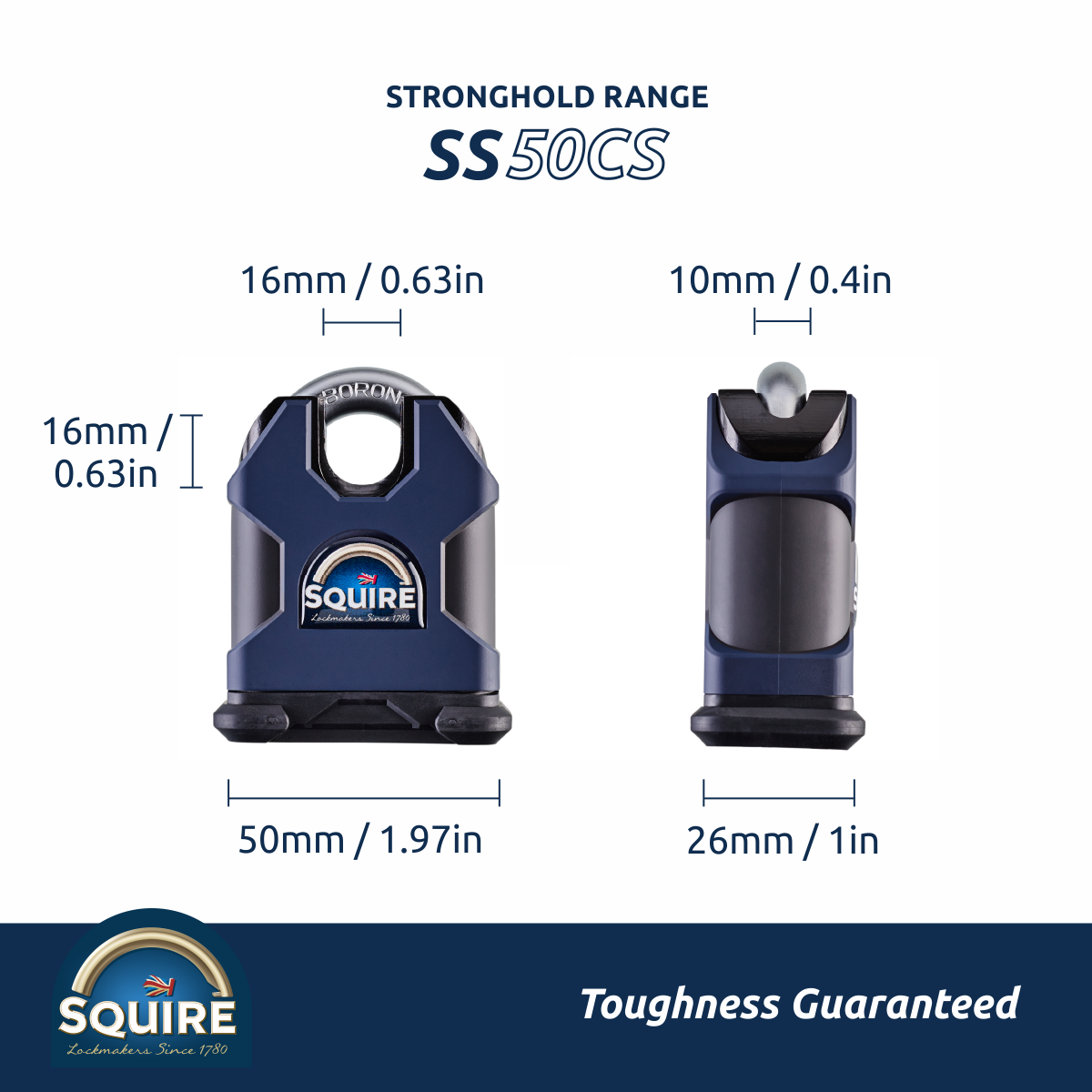 Squire Stronghold Heavy Duty Closed Shackle Padlock Size