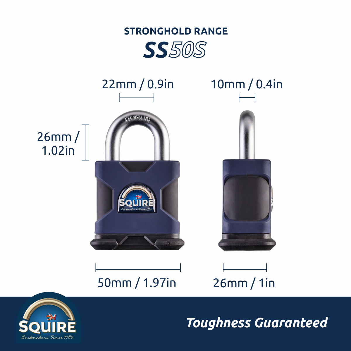 Stronghold SS50S Open Shackle | Boron Hardened Steel Padlock