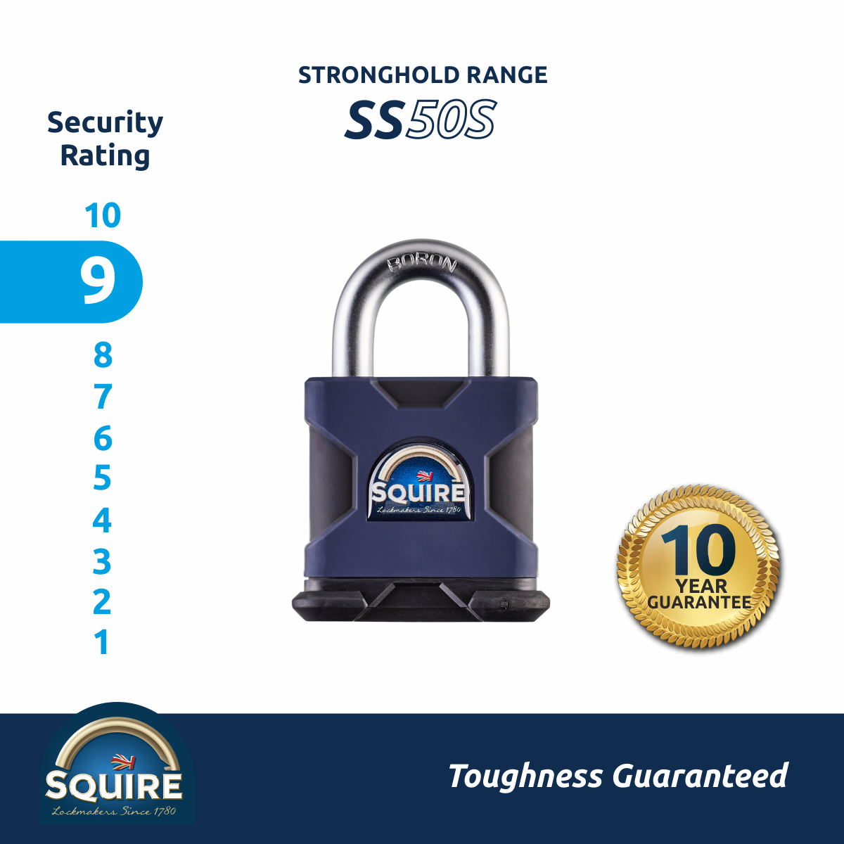 Stronghold SS50S Open Shackle | Boron Hardened Steel Padlock