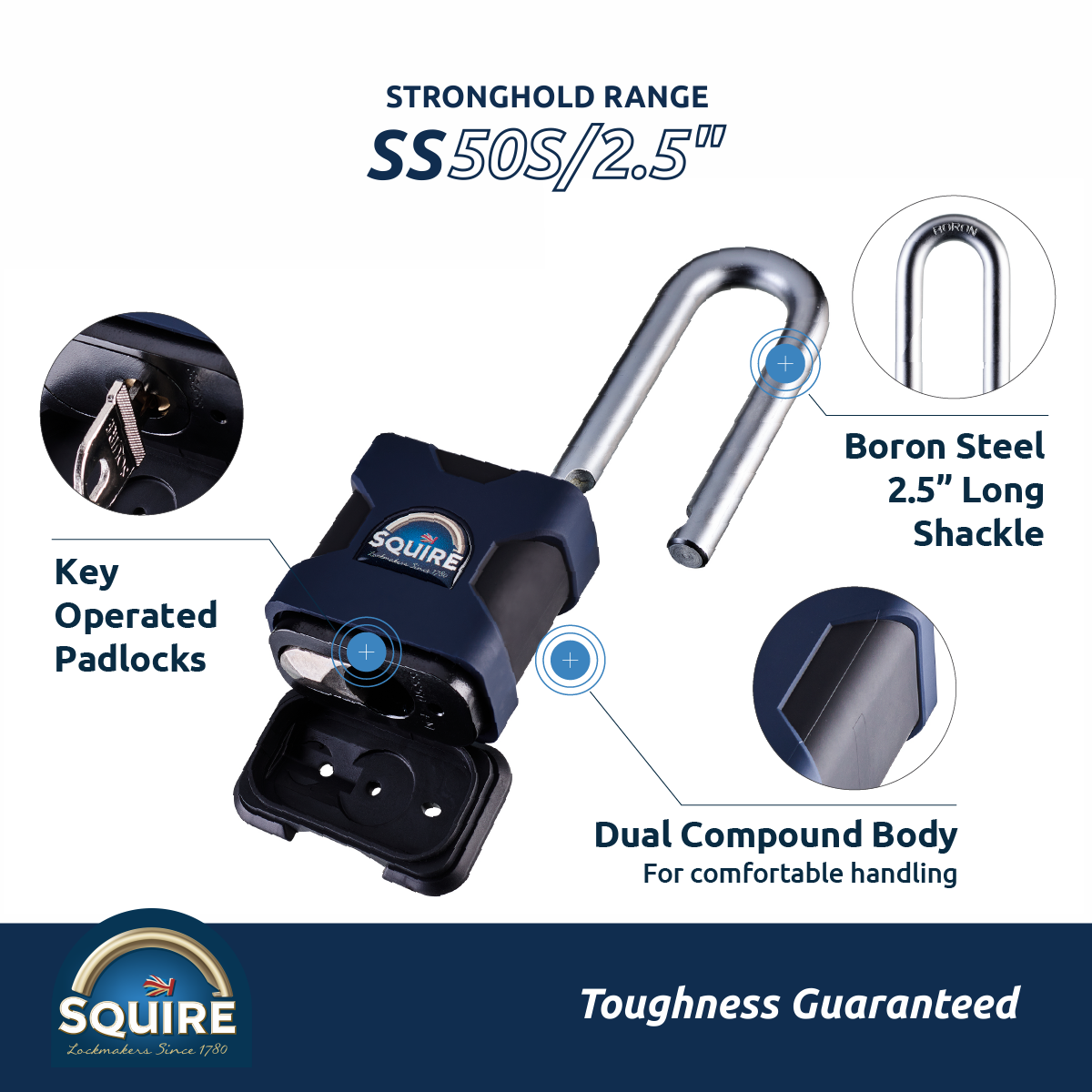 Stronghold Premium Long Open Shackle Padlock | Boron Steel | SS50S/2.5