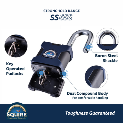 Stronghold SS65S Heavy Duty Open Shackle Padlock | Boron Steel | Official USA Warranty