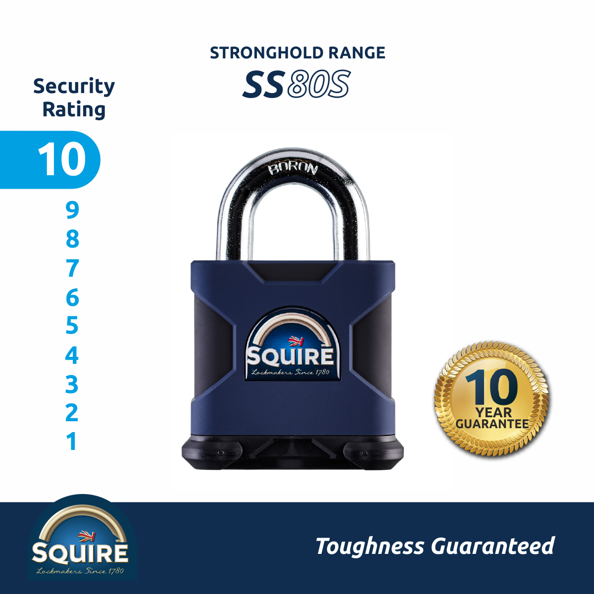 Stronghold Heavy Duty Open Shackle Padlock | Boron Steel | SS80S